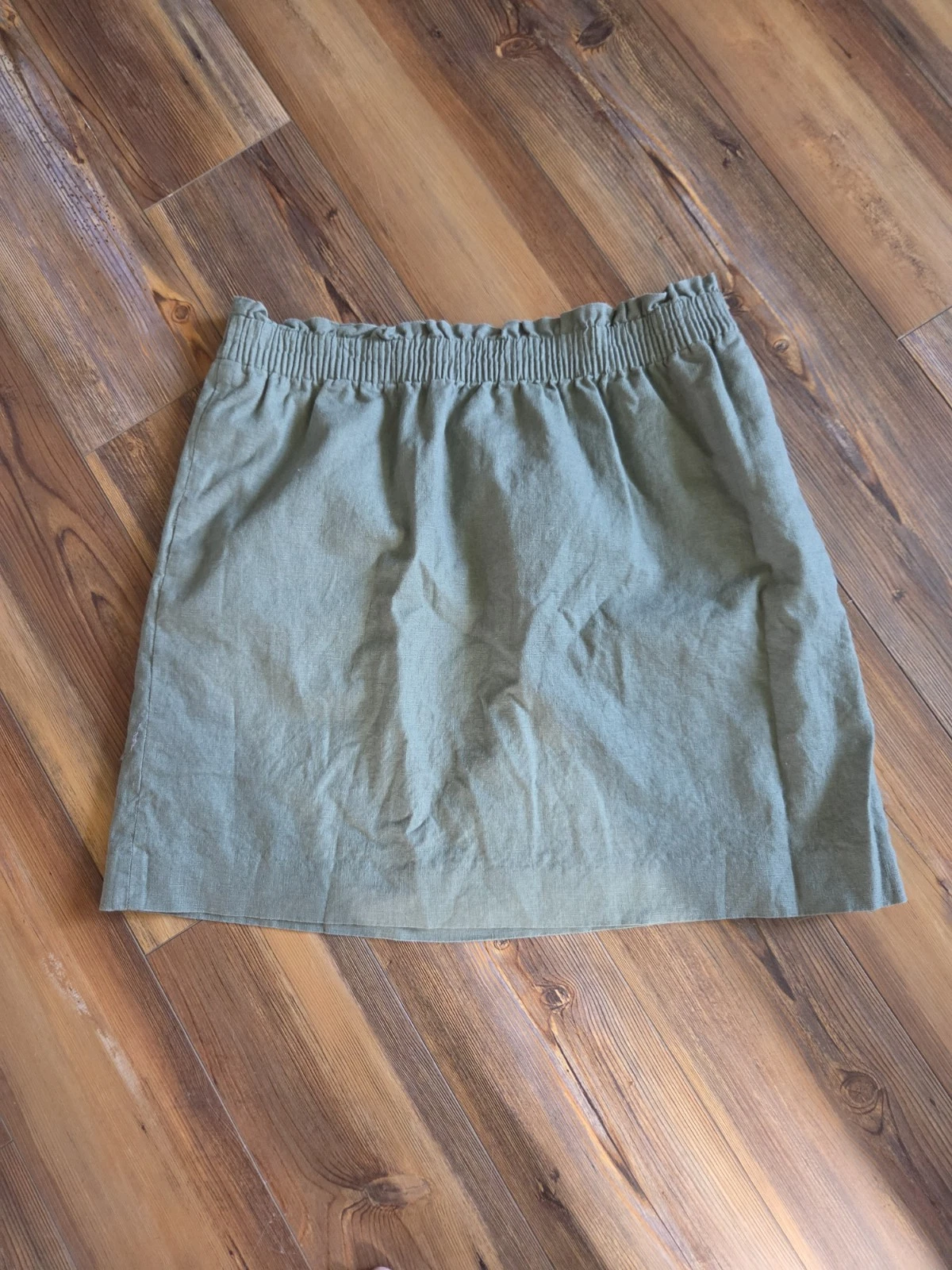 J.Crew Womens Size 14 Linen Cotton Mini Skirt Sage Green Elastic Waist