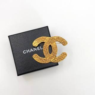 Auth Chanel Coco Woven texture GP Brooch 2_6 engraved W/Box BA070294