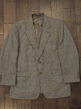 Stafford Blazer Mens 44R Grey Houndstooth 2 Button Sports Coat Wool/Silk Blend