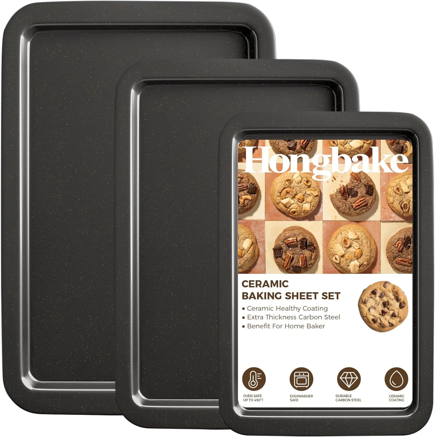 Ceramic Baking Sheet Pan Set, Cookie Sheet for Oven, Bakeware Sets with Wider Gr