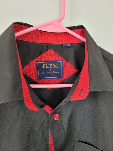 Flex Men's Black Dress Shirt Red Trim Button Down Formal Classy Business Large - Picture 3 of 10