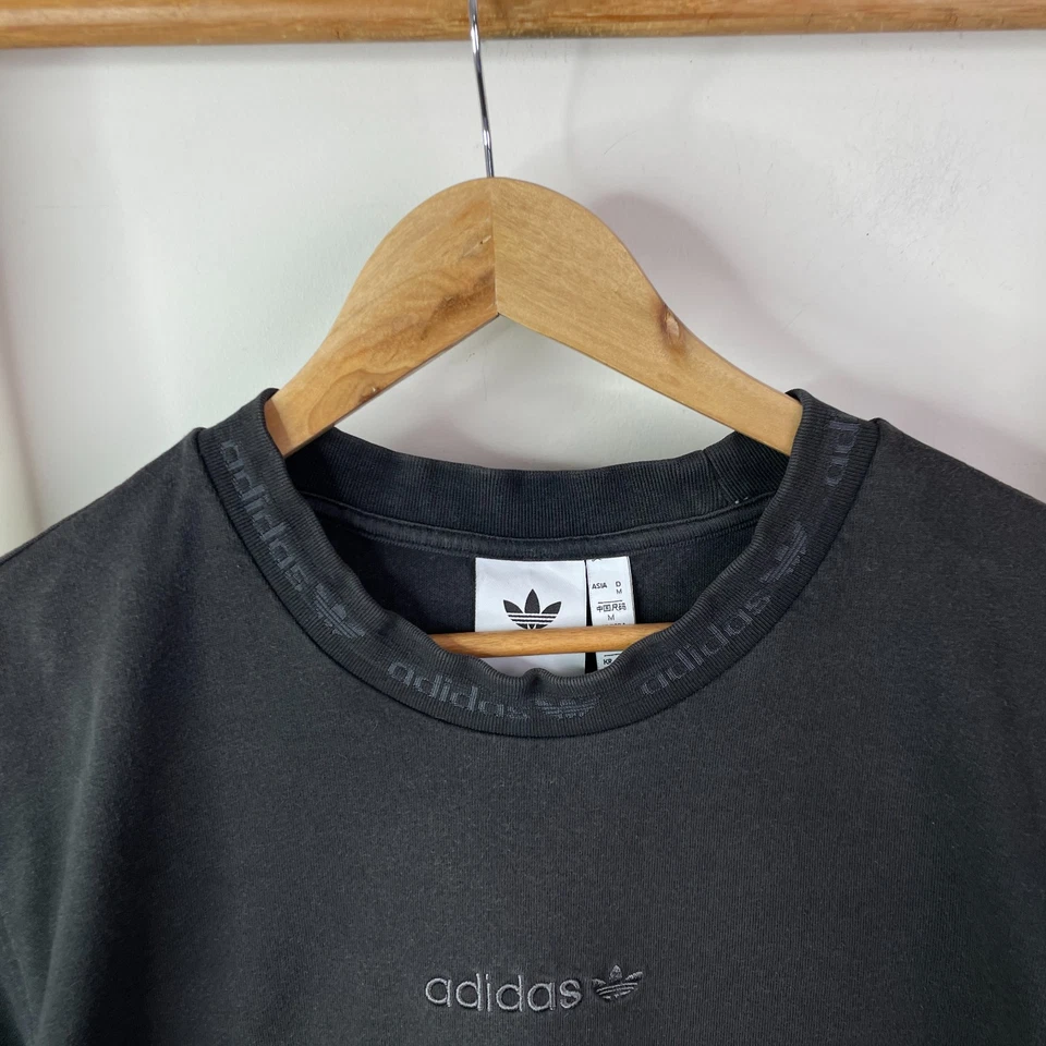 Adidas Rib Detail Shirt Mens Medium Black Short Sleeve Athleisure Casual Cotton - image 4 of 4