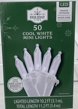 Holiday Time 50.Ct Cool White Mini LED Christmas Lights Strand White Wire NEW