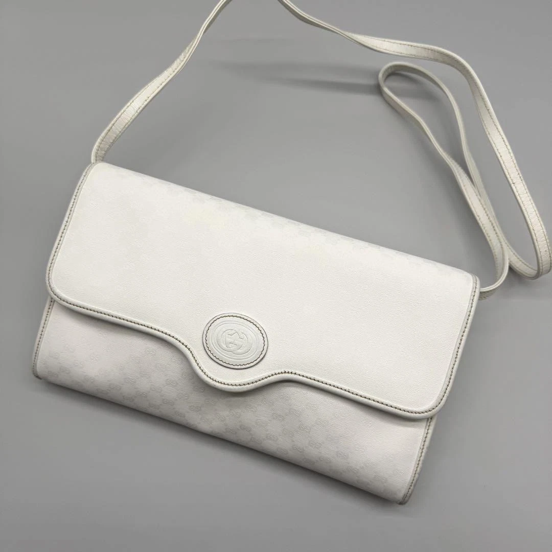 Sac à main bandoulière Gucci vintage Micro Gg 2 voies cuir blanc bandoulière