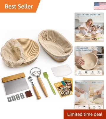Natural Rattan Sourdough Proofing Basket Set - Round & Oval, 2 Tools Included