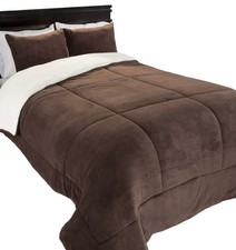 Lavish Home 3 Piece Sherpa Fleece Comforter Set Full Queen Chocolate Brown