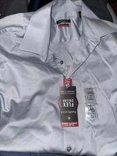 Van Heusen Flex Men Size 34/35 Slim Fit Stretch Gray Button Up Shirt 7-288 
