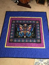 New Handmade Butterfly Floral Lap Throw Sized Quilt 69 x 65 inches