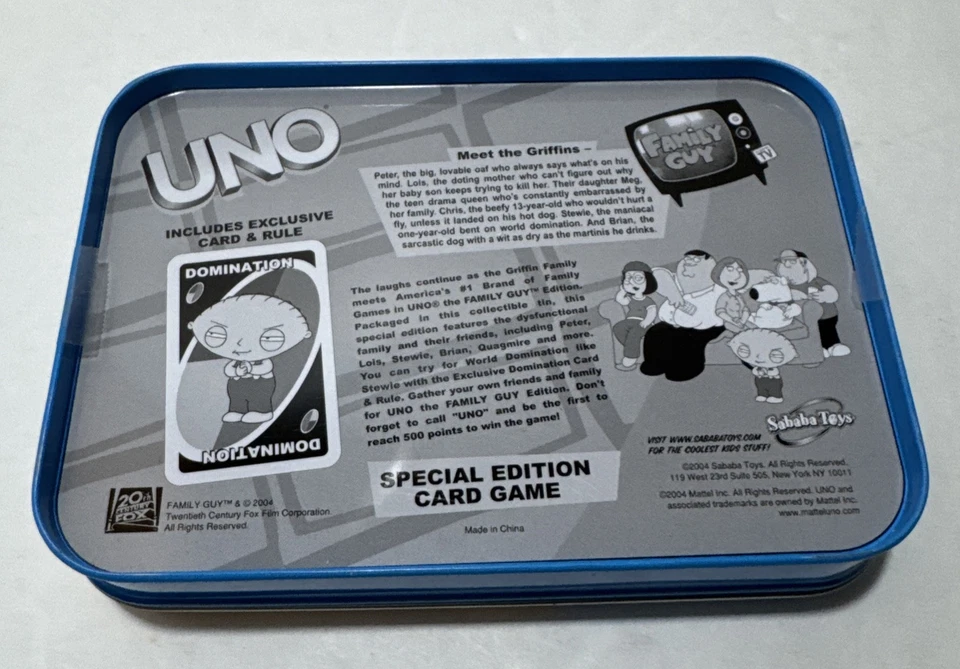 Family Guy UNO Special Edition Metal Tin Game Complete Excellent - Image 2 of 4