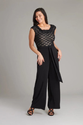  Connected Apparel Drapierter Ausschnitt Uptown Wimpern Metallic Strick Overall Schwarz 6P