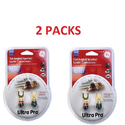 2 PACKS GE Ultra Audio Speaker Bare Wire Connector Spade Plugs 2 Reds & 2 Blacks