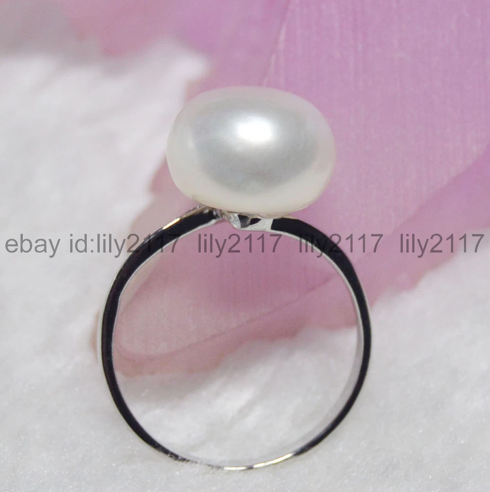 Anillos de apertura de plata de perlas naturales blancas blancas del Mar del Sur enormes de 12-12,5 mm Foto 2 de 4