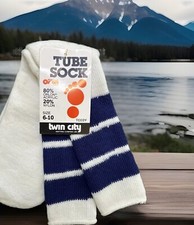 VTG 80's Twin City Tube Socks Orlon Acrylic Youth 5-7 Striped NOS Navy Blue