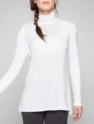 ATHLETA WOMEN'S WHITE LONG SLEEVE THREADLIGHT LAYERING TURTLENECK SOFT TOP Sz M