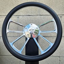 14 Billet 4 Spoke Steering Wheel W Black Vinyl Wrap And Chevy Horn