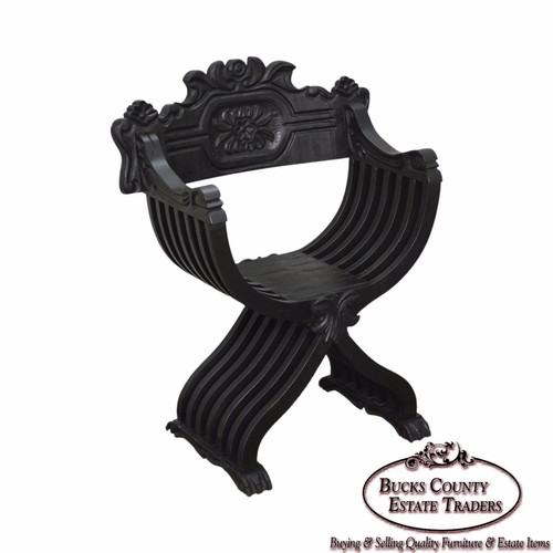 Renaissance Style Vintage Carved Savonarola Arm Chair - Picture 1 of 10