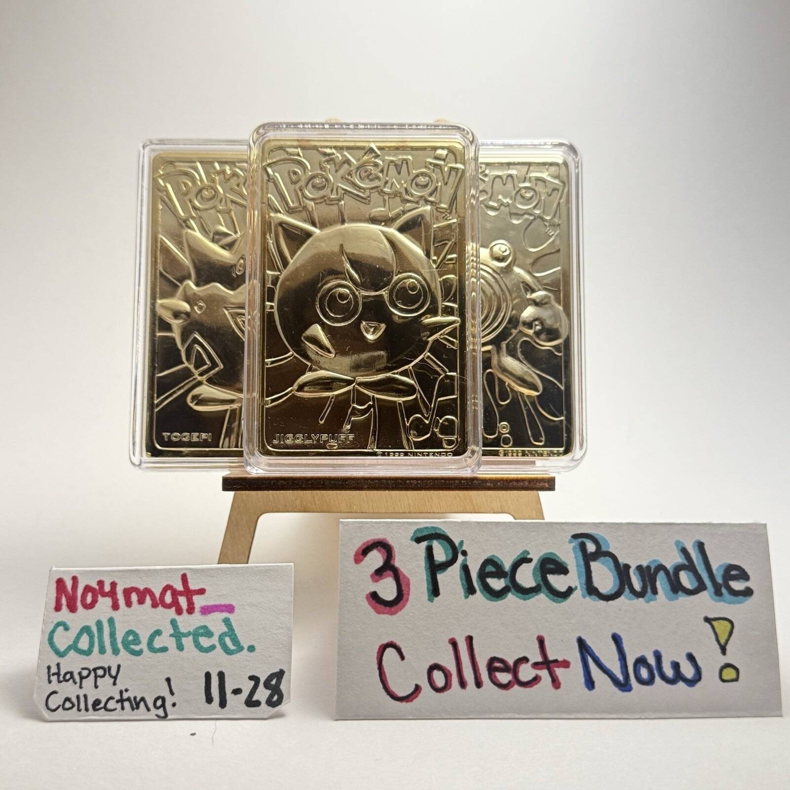 Pokémon-Poliwhirl, Togepi, Jigglypuff- 23k Gold Plated Trading Cards