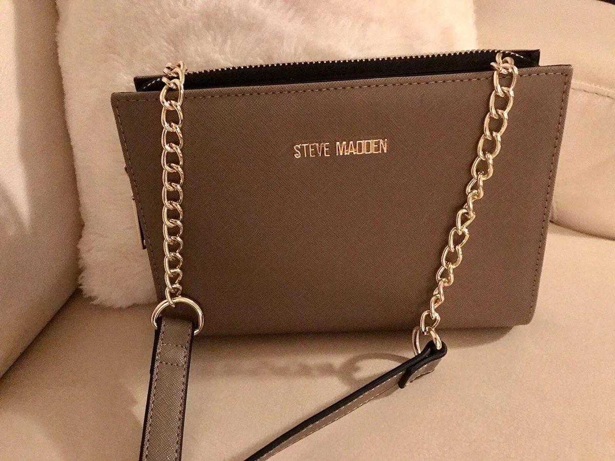 STEVE MADDEN Taupe Crossbody Bag Wallet Organizer Travel Gold