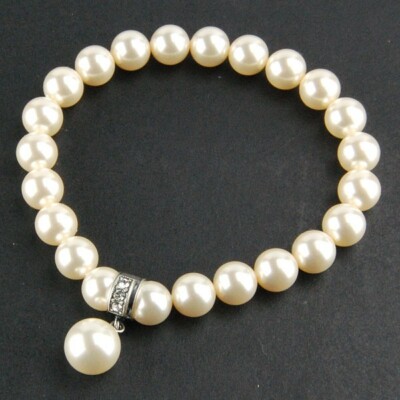 KRIKOR made in germany Stretch Perlen-Armband Markenkristalle NEU cream pearl