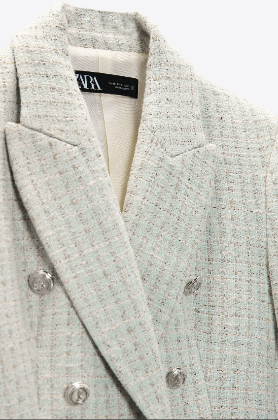 ZARA NEW WOMAN DOUBLE BREASTED TEXTURED WEAVE JACKET 7553