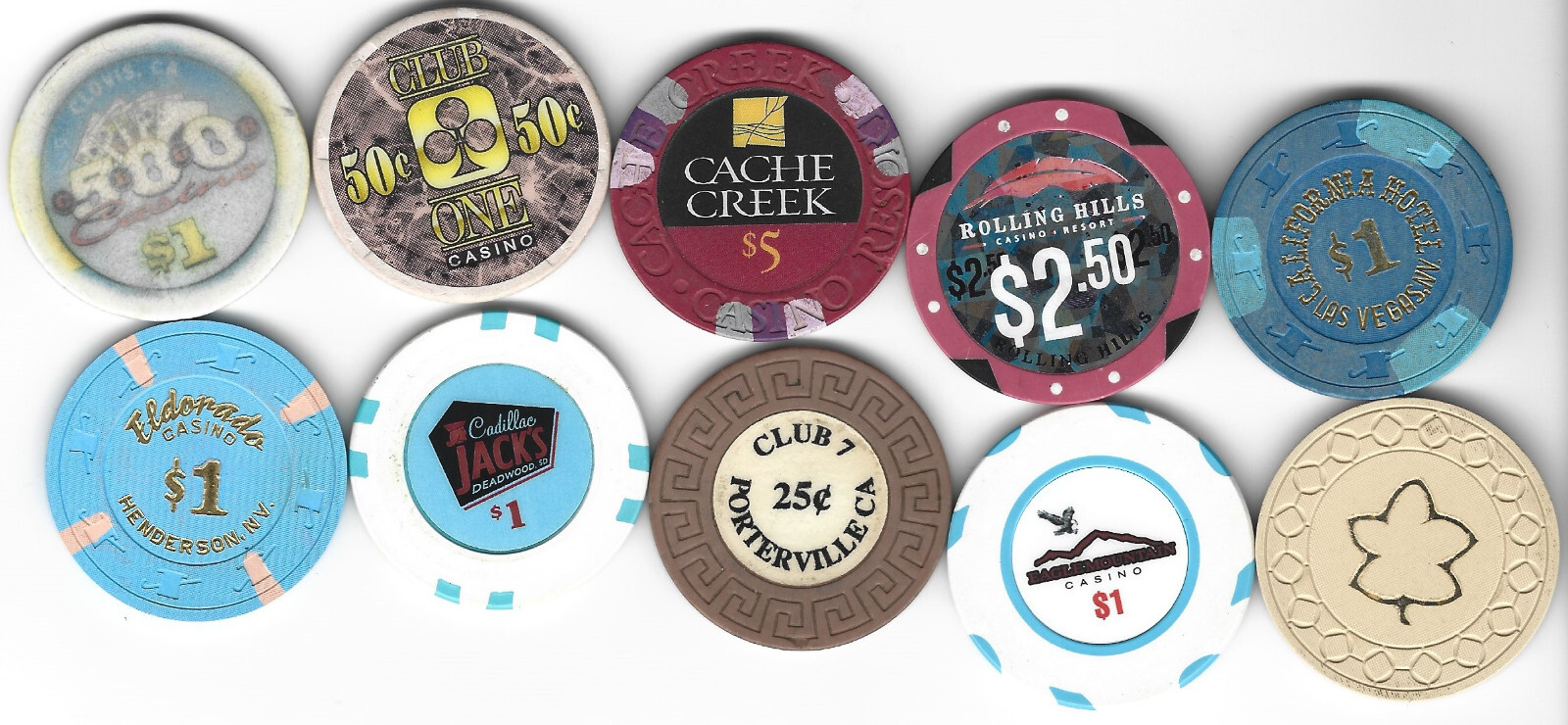 10 DIFFERENT CASINO CHIPS FROM CASINOS AROUND THE USAVARIOUS