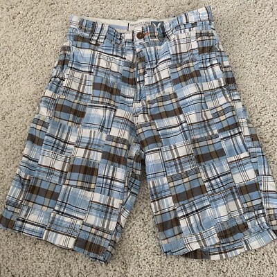 American Eagle Shorts Mens 28 Blue Brown Patchwork Longer Length Skater Preppy