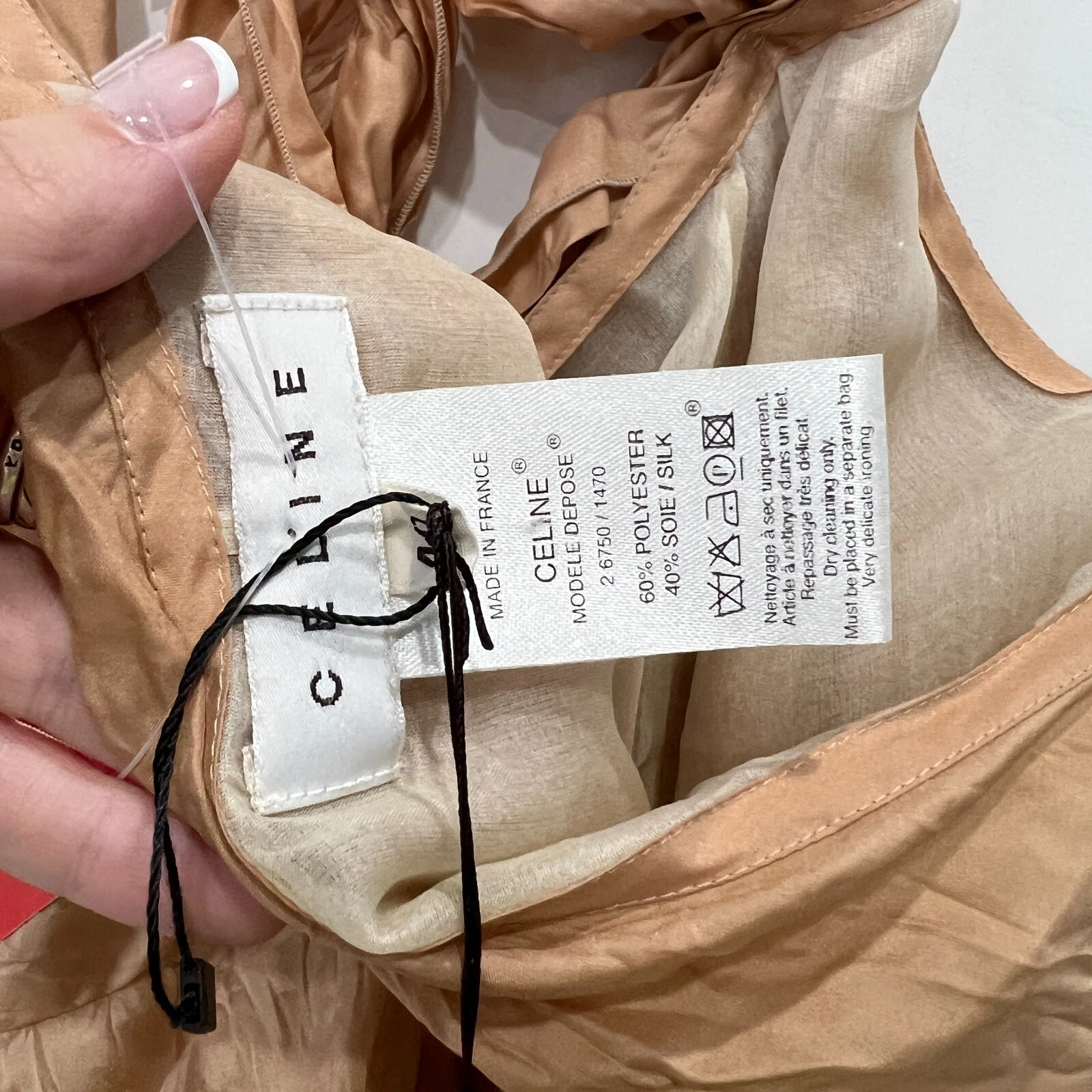 Abito increspato misto seta arancione polvere Celine nuovo con etichette $1229 taglia 4 IT 40