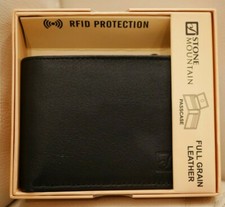 NEW IB STONE MOUNTAIN MEN'S BLACK GENUINE LEATHER BIFOLD WALLET PASSCASE RFID