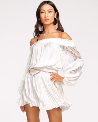 トップス AMERI trd0509 RAMY BROOK TRENT OFF THE SHOULDER IVORY LONG SLEEVE MINI DRESS