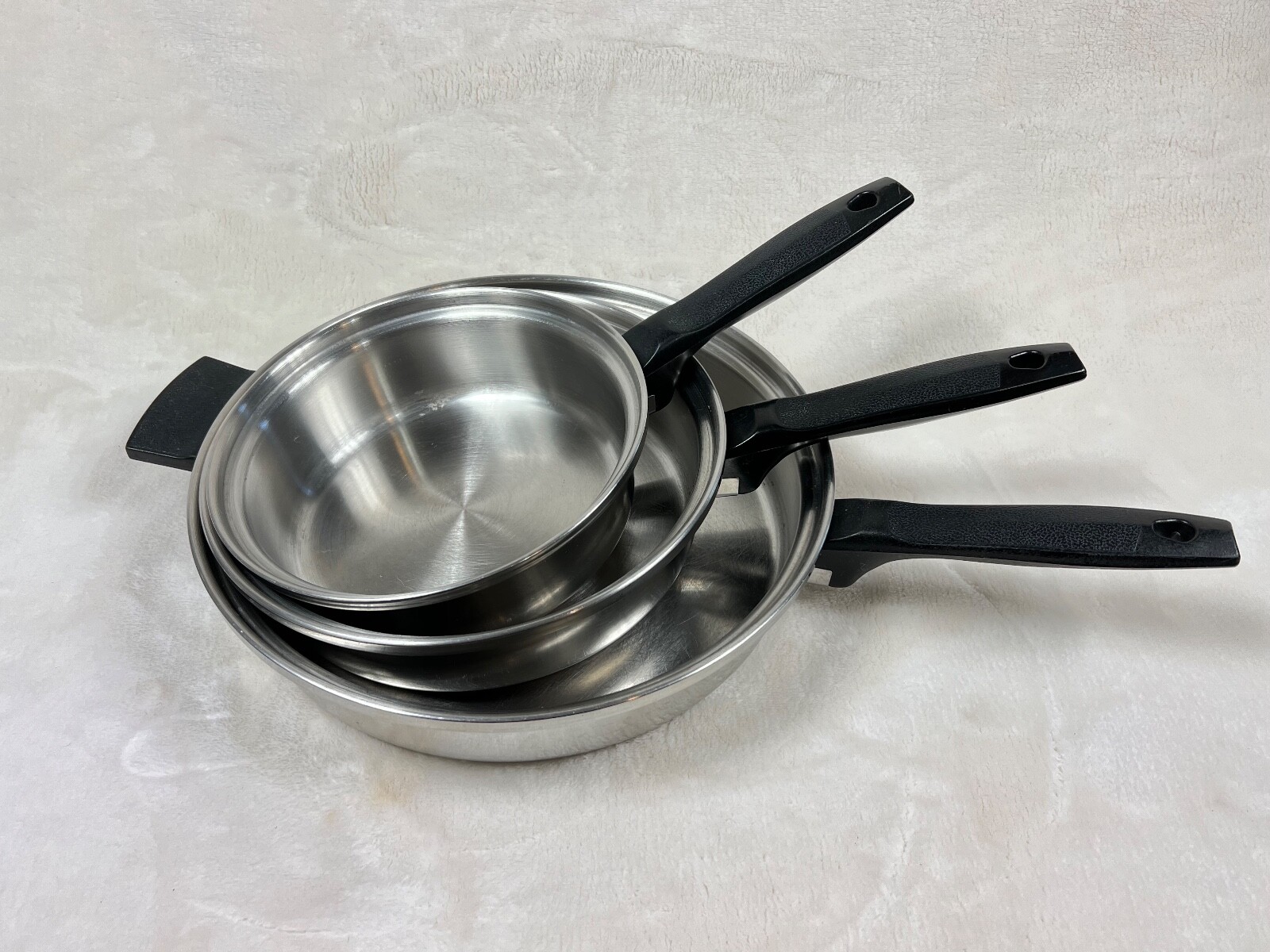 Vintage Royal Prestige Stainless Steel Saucepans 10, 8, 6.5" Skillets