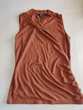 New 41 HAWTHORN Top Size S Brown Benni Wrap Front Ruched Sleeveless Knit Shirt