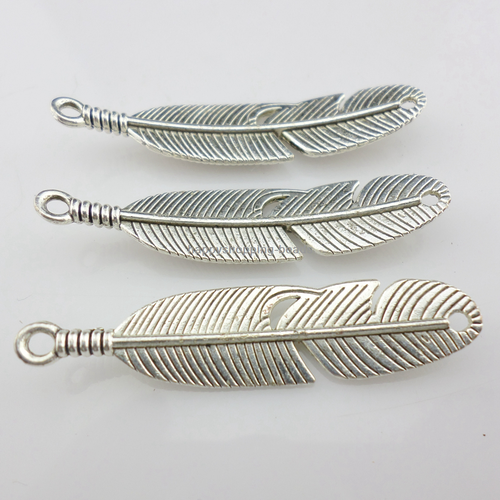 4 piezas dijes de pluma de plata tibetana conectores colgante 11x45 mm fabricación de joyas - Imagen 3 de 15