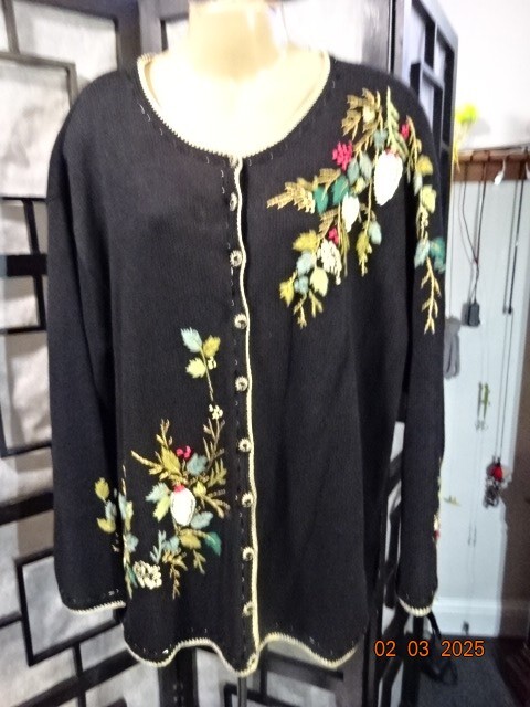 Carly St Claire Women's Floral Embroidered Beaded Cardigan Sweater 1x