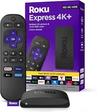 Roku Express 4K+ | Roku Streaming Device 4K/HDR with Voice Remote, Free & Live T