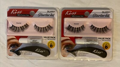 KISS False Eyelashes 100% Human Hair Starter Kit Tweezer/Glue  Starlet  (082)