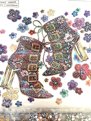 5D Diamond Painting Wall Art Kit Craft DIY Partial Drill 2 Shoes Flowers Sparkle