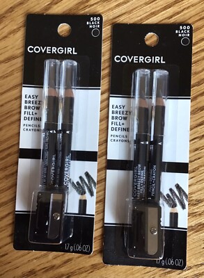 2 Pack Covergirl Easy Breezy Brow Fill + Define EyeBrow Pencils (500 Black) NEW