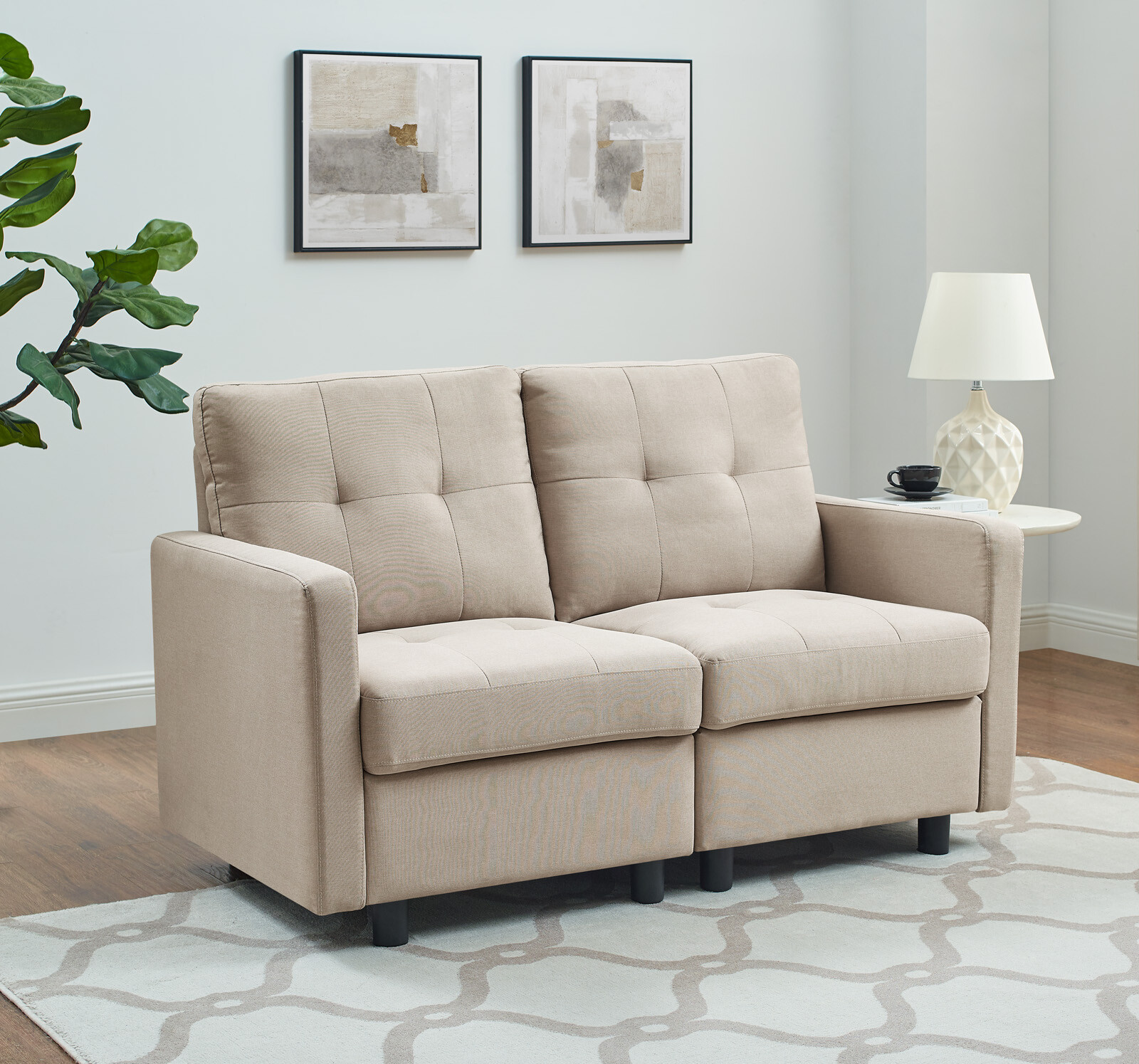 Sectional Modern Sofa Set Modern Linen Fabric L-Shaped Couch w/Reversible Chaise