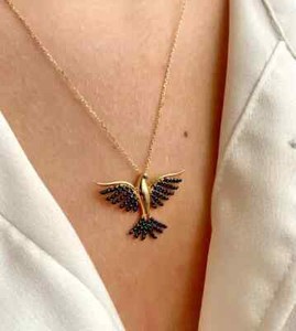 Authentic 2Ct Round Lab Created Black Diamond Phoenix Bird Pendant 14K Yellow Gold Plated