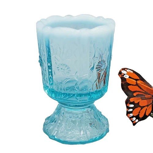 Fenton Daisy Toothpick Holder Aqua Blue to White Top Opalescent