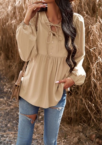 Double Tie Neck Babydoll Blouse | 5 colors - Picture 18 of 29