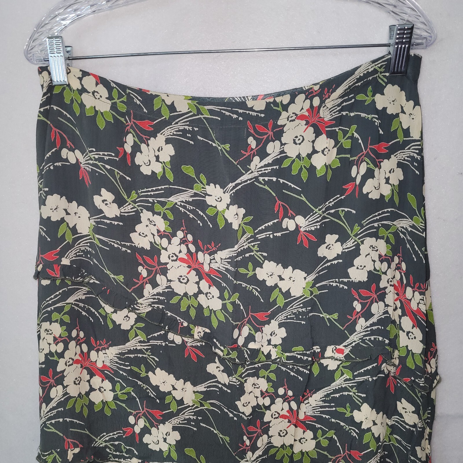 Karavan Skirt Women XL Green Floral Print Rayon A-Line Knee Length Office Casual