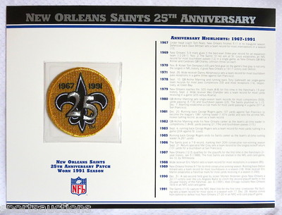 NEW ORLEANS SAINTS 25th ANNIVERSARY NFL PATCH STAT CARD Willabee Ward WORN 1991