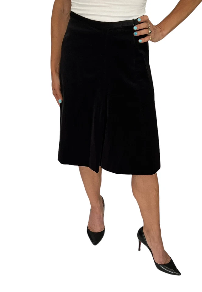 BURBERRY LONDON ITALY BLACK PLEATED A LINE COTTON VELOUR PLUSH SKIRT SIZE 6 - Image 3 of 4