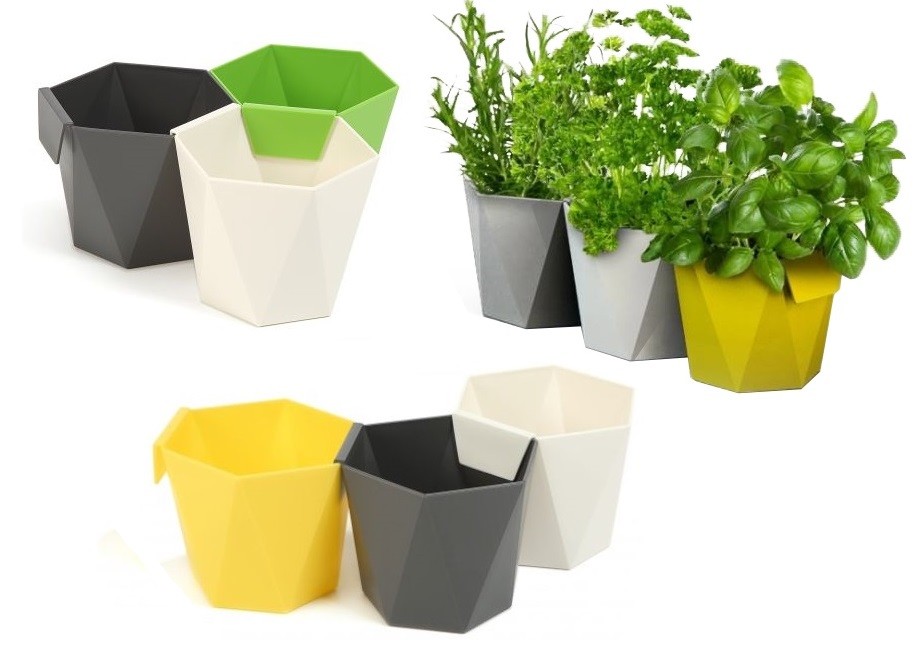 HECA Hexagon Plastic HERB Planter Flower Pot Modern White Grey Mint