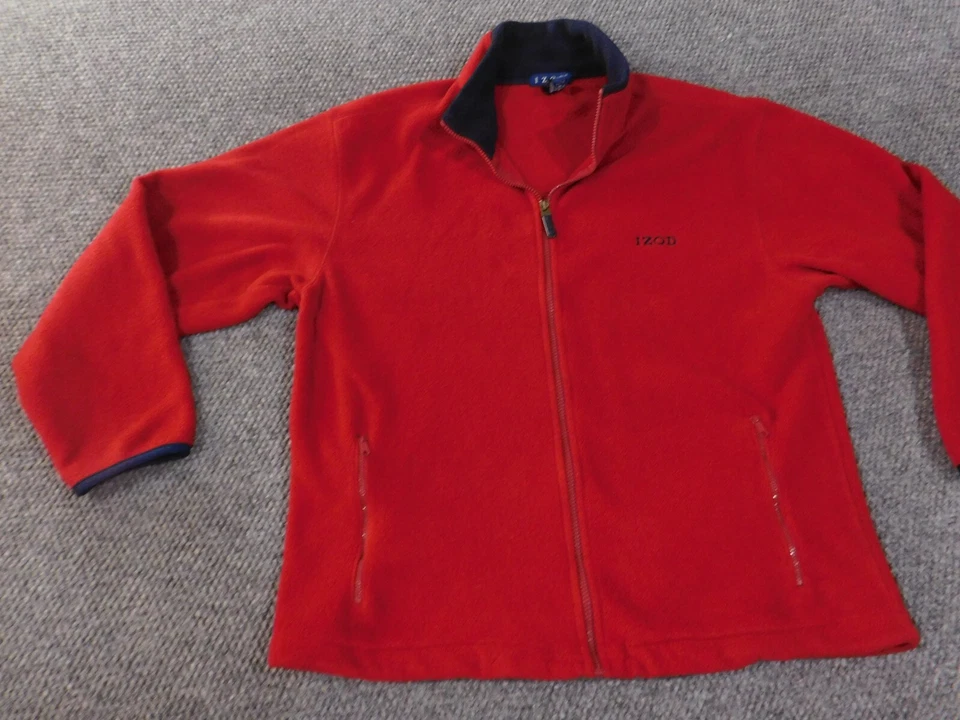 Izod fleece jacket Medium red Mens logo retro vintage classic polyester - Image 3 of 4