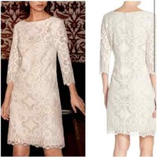 Eliza J White half sleeve lace round neck evening dress 6
