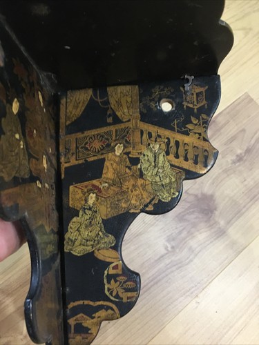 VTG Highly Detailed Antique Asian Chioiserie Folding Lacquer Wall Corner Shelf - Picture 3 of 14