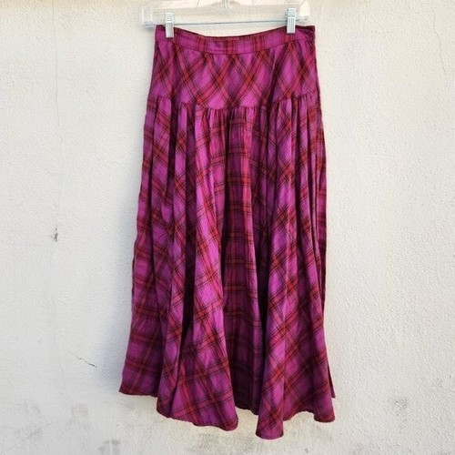 Vintage Women Carole Little for Saint Tropez West Plaid Midi Skirt Pink Red S - Picture 4 of 7