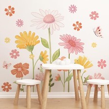 Boho Flower Wall Stickers, Daisy Butterfly Window Wall Decals, PVC Waterproof...